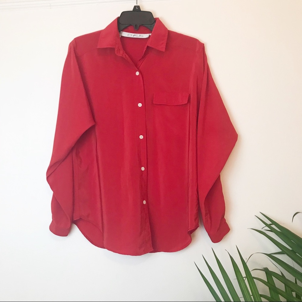 - Vintage Chaus Cherry Red Button Down Blouse size 8